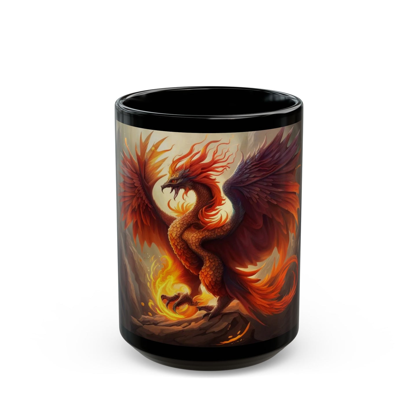 Mug with a phoenix design on a white background