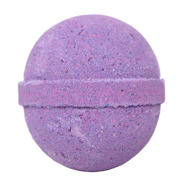 Purple bath bomb with speckles on a white background