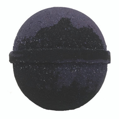 Black spherical object with a textured surface on a white background