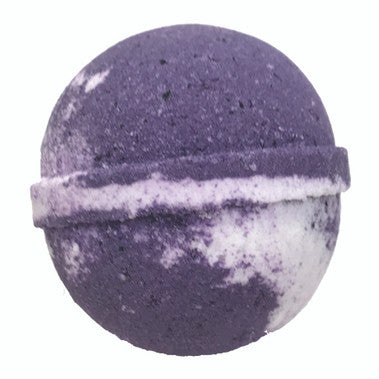 Purple bath bomb with a textured surface on a white background