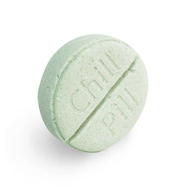 Green tablet with 'Chill Pill' text on a white background