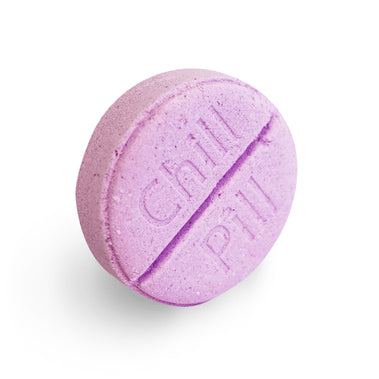 Purple pill with 'Chill Pill' text on a white background