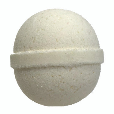 Round beige bath bomb with a textured surface on a white background