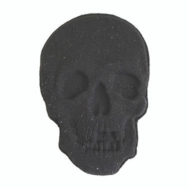 Black skull-shaped object on a white background