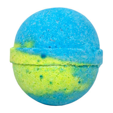 Blue and green bath bomb on a white background