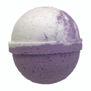 Purple and white bath bomb on a white background