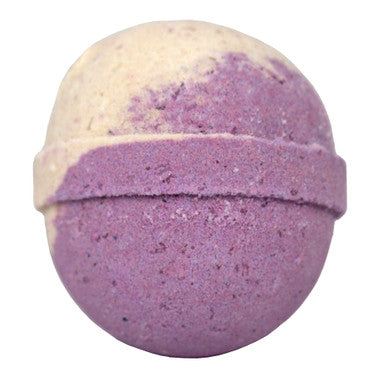 Purple and beige bath bomb on a white background