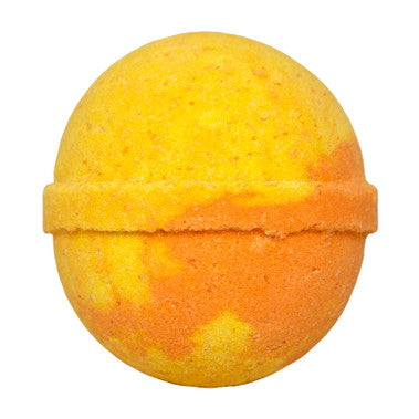 Yellow and orange bath bomb on a white background
