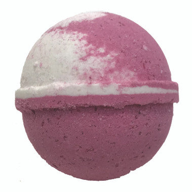 Pink and white bath bomb on a white background