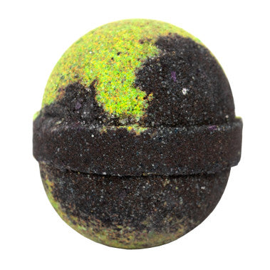 Black and green textured ball on a white background