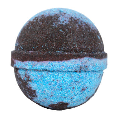 Blue and brown spherical object on a white background