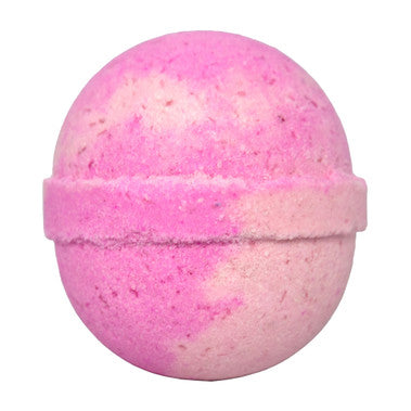 Pink and white bath bomb on a white background
