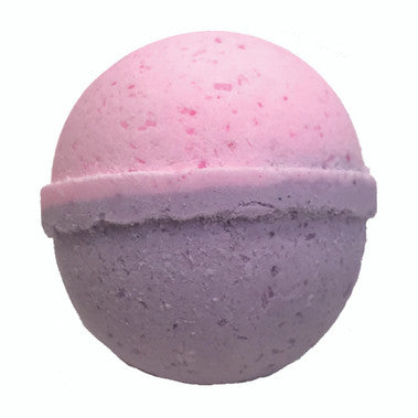 Pink and purple bath bomb on a white background