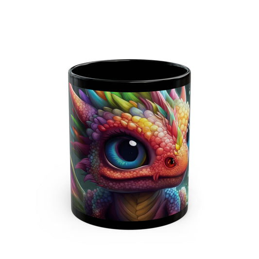 Colorful dragon mug with a black interior on a white background