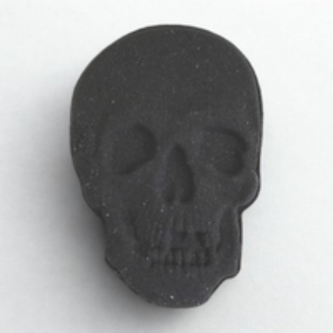 Black skull-shaped object on a white background